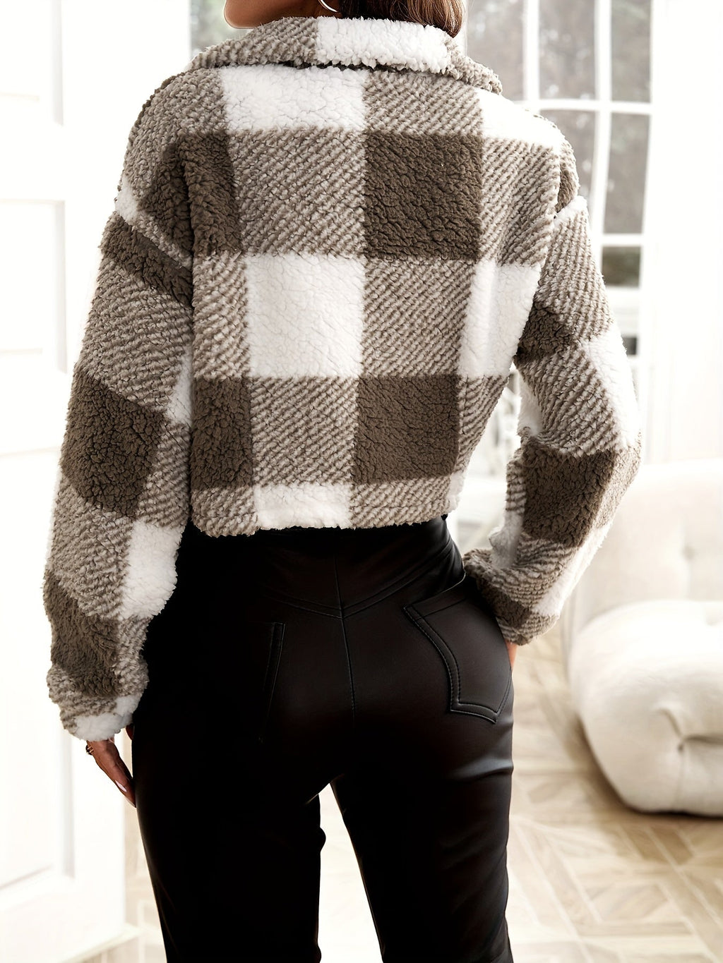 Chaqueta de mujer Teddy a cuadros Sherpa